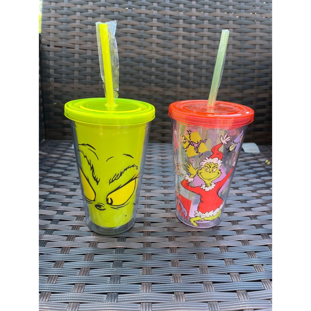 Grinch Bistro Cup with Straw, Set of 2, Dr.‎ Seuss Christmas Holiday Tumblers